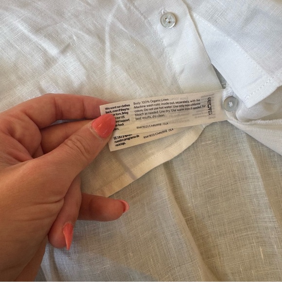 Eileen Fisher Organic Linen Short Sleeve Button Down Shirt in White - Picture 6 of 8